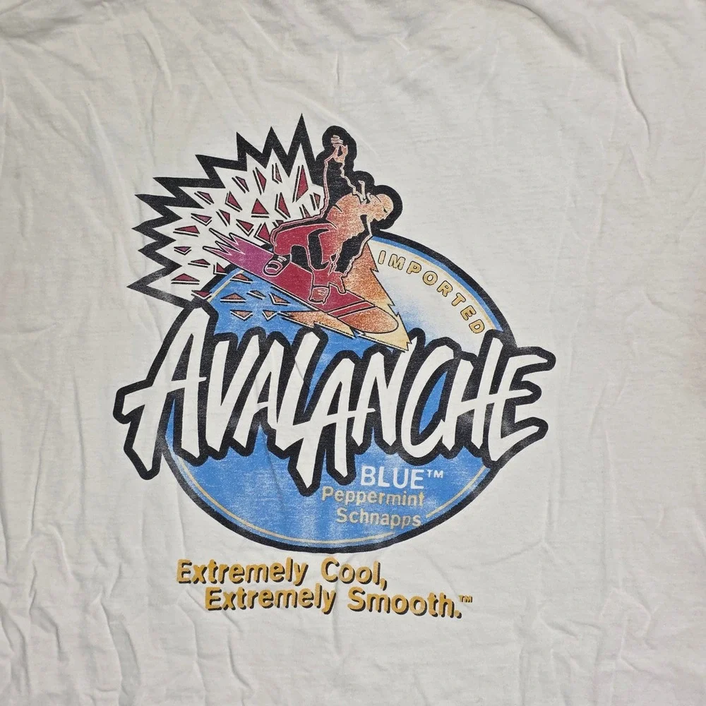 Vintage Avalanche Blue‎ Peppermint Schnapps Shirt Murina XL White Single Stitch